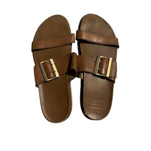 Sorel Womens Roaming Buckle Slide Sandals Size 10 Brown Leather Slip-On Adjustab
